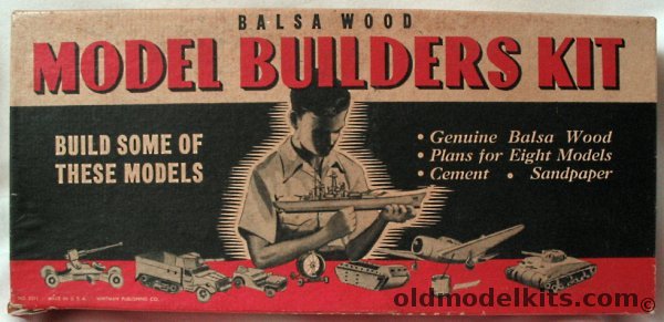 Whitman Publishing Balsa Wood Model Builders Kit - F4U/USS North Carolina/Jeep/M-4 Tank/M3/Searchlight/Alligator/AA Gun, 5311 plastic model kit